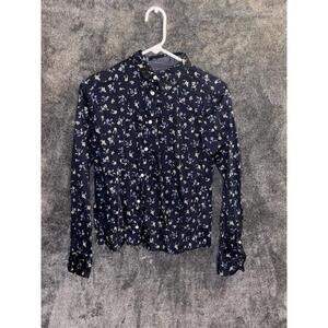 Vtg Chaps Floral Button-Down Shirt Sz M Navy Blue No-Iron